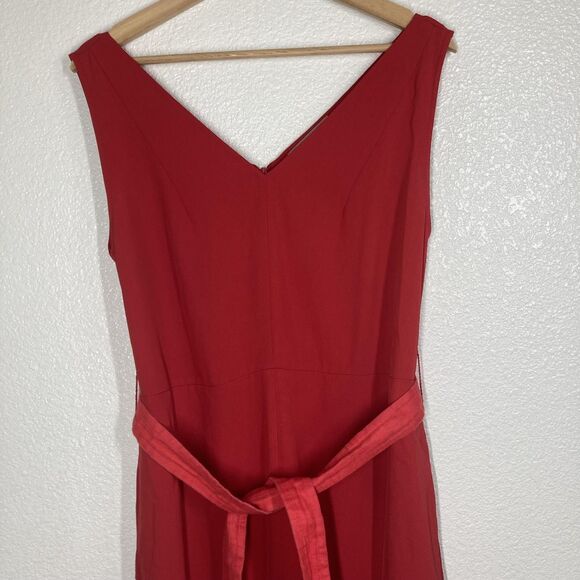 Everlane Jumpsuit Womens 4 Red Sleeveless Wide Leg Belted Linen Blend Pockets - Picture 6 of 16
